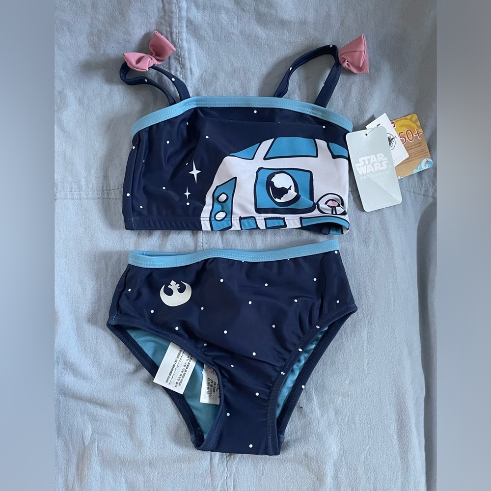 NEW Disney‎ Parks Star Wars R2-D2 Droid Girls Swimsuit Set in White Blue